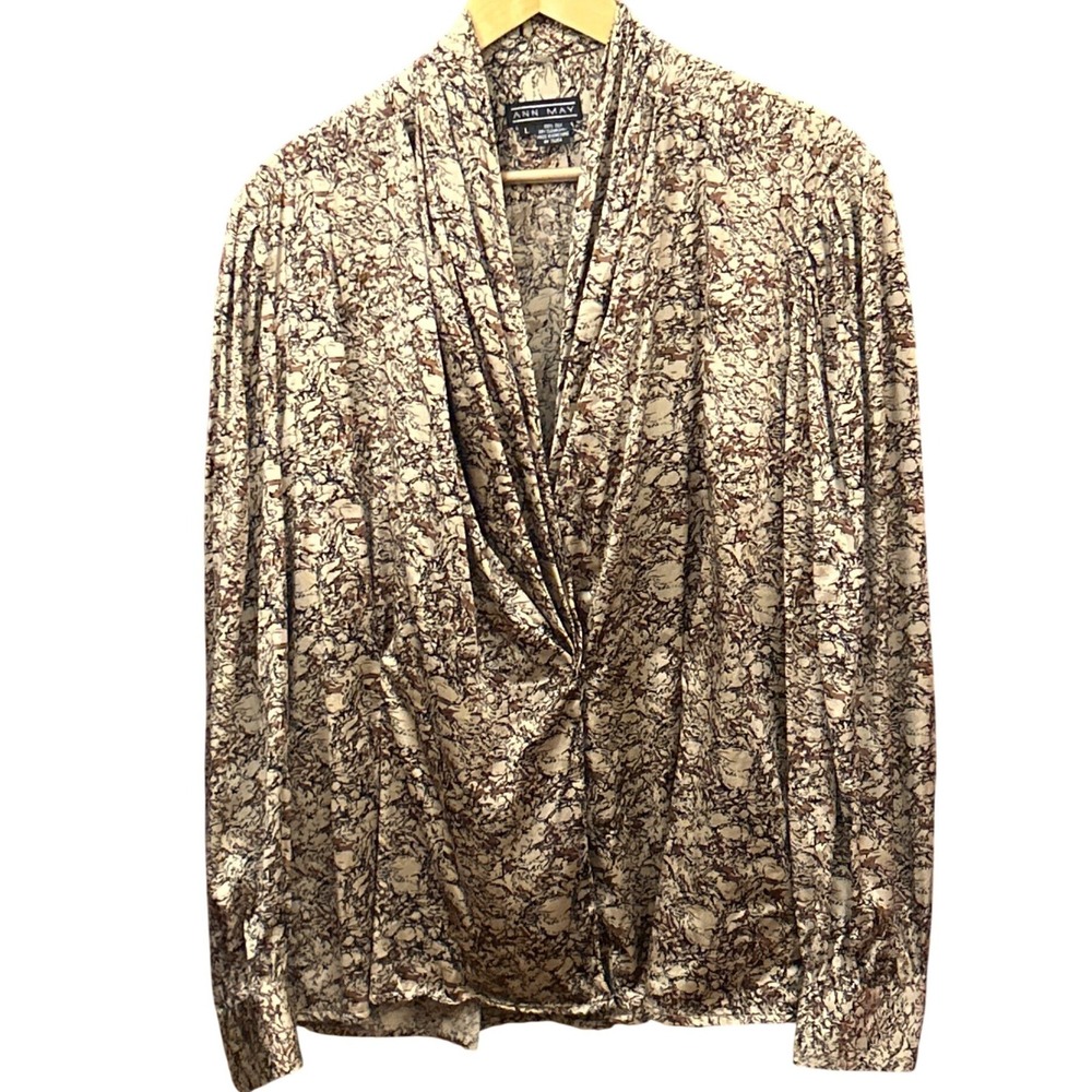 Vintage Ann May Silk Blouse Draped Surplice Neutral Earthy Old Money Aesthetic